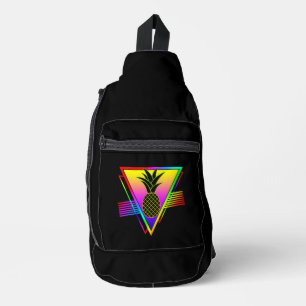 Sac À Bandoulière Fruit d'été rétro moderne Silhouette ananas