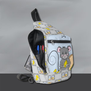 Sac À Bandoulière Fun Souris Manger Fromage Bleu Gris Sonnette