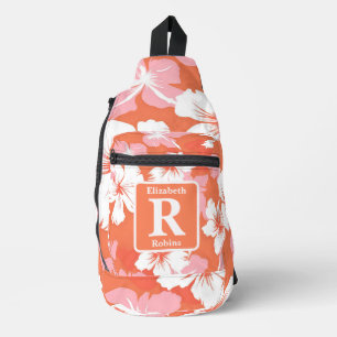Sac À Bandoulière Hibiscus de pêche tropicale personnalisé Monogramm