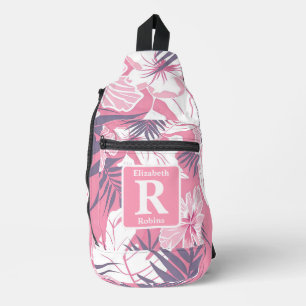 Sac À Bandoulière Hibiscus rose tropical personnalisé Monogramme
