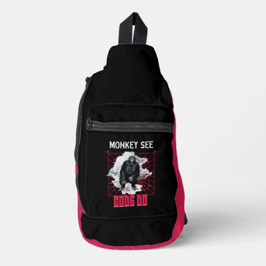 Sac À Bandoulière Humour de développeur Web « Le singe voit, code, f (Recto)