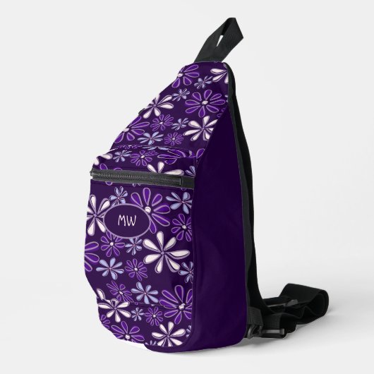 Sac À Bandoulière Initiales Indigo Doodle Motif Violet foncé (Coin droit)