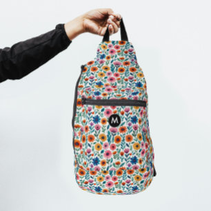 Sac À Bandoulière Jardin Moderne Coloré Motif Floral Monogramme