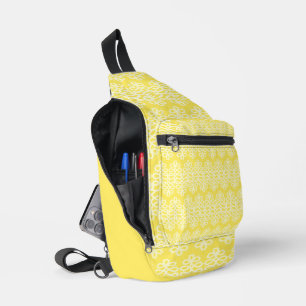SAC À BANDOULIÈRE JAUNE LUMINEUX AVEC LIGNES DE REGARDE EN LACE BLAN