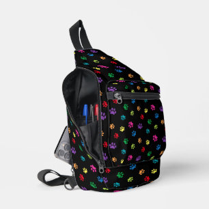 Sac À Bandoulière Joli Empreintes de pattes colorés Motif noir