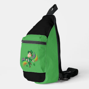Sac À Bandoulière Joli et souriant dancing leprechaun, un arc-en-cie
