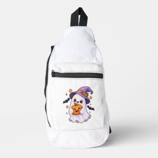 Sac À Bandoulière Joli fantôme d'Halloween avec citrouille
