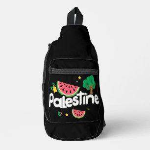 Sac À Bandoulière Joli mot Palestine entouré d'un arbre de pastèques