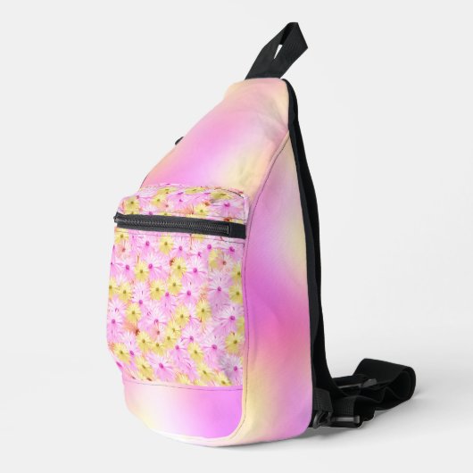SAC À BANDOULIÈRE JOLIE FLEURS JOURNÉES ROSES ET JAUNES AVEC OMBRE (Coin droit)