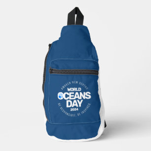 Sac À Bandoulière Journée mondiale des océans Bleu Stylisé Vagues de