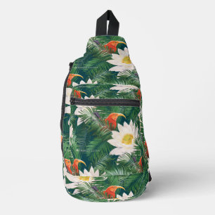 Sac À Bandoulière Les Blancs Lotus Tropical Birds & Lotus Motif
