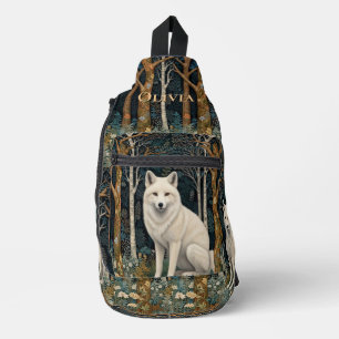 Sac À Bandoulière Loup blanc vintage boho forêt sylvestre