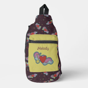 Sac À Bandoulière Love Note : Doodle Heart Music Lovers Nom Jaune
