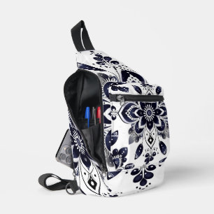 Sac à bandoulière mandala bleu marine blanc