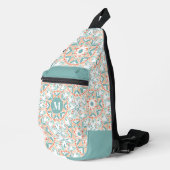 Sac À Bandoulière Mandala Peach Turquoise Flower Motif Monogramme (Coin droit)