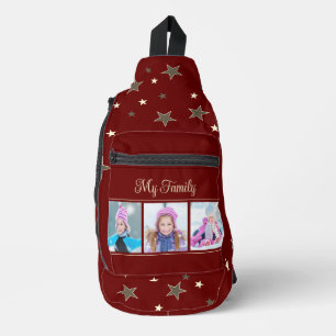 Sac À Bandoulière Mes photos de famille et avec des étoiles sur fond