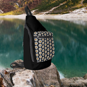 Sac À Bandoulière Modèle floral dahlia blanc sur noir