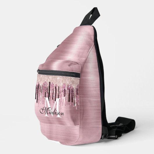 Sac À Bandoulière Monogramme à goutte rose rose chic imprimé (Coin droit)