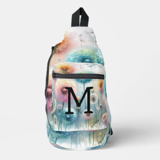 Sac À Bandoulière Monogramme aquarelle florale pissenlits roses bleu
