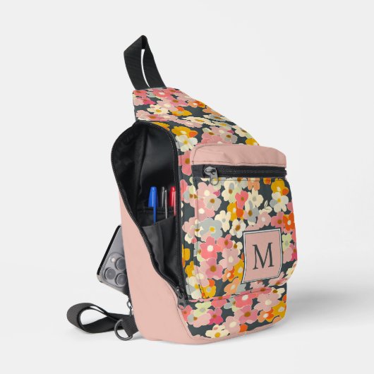 Sac À Bandoulière Monogramme Chic Initial Floral Rose (Ouvrir)