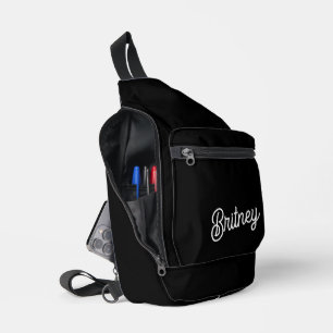 Sac À Bandoulière Monogramme et nom personnalisés en noir moderne