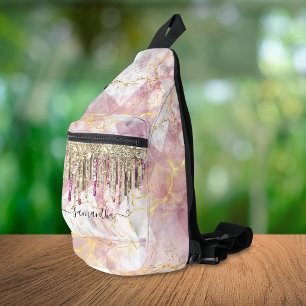 Sac À Bandoulière Monogramme gouttes de paillettes dorées roses chic