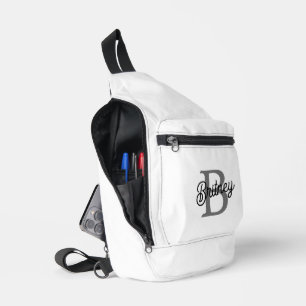 Sac À Bandoulière Monogramme moderne élégant Nom noir Gris noir Scri