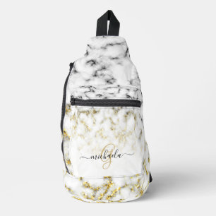 Sac À Bandoulière Monogramme noir blanc marbre or brillant