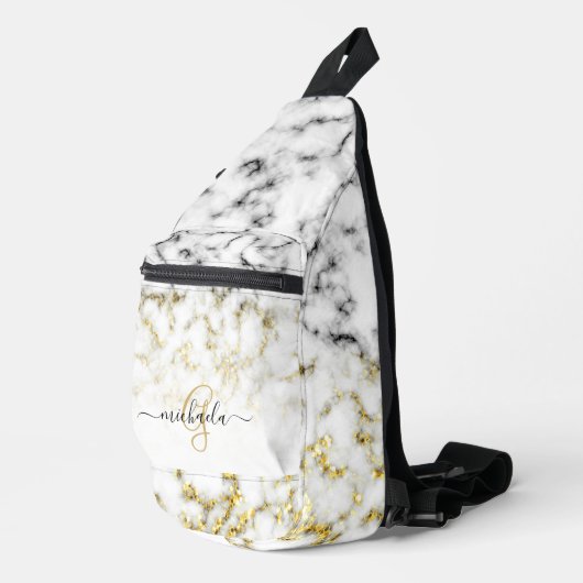 Sac À Bandoulière Monogramme noir blanc marbre or brillant (Coin droit)