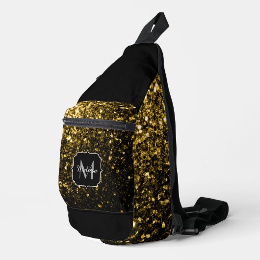 Sac À Bandoulière Monogramme noir brillant de fausse parties scintil (Coin droit)