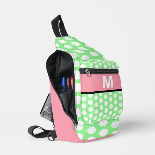 Sac À Bandoulière Monogramme Pastel Pink Mint Green White Dots (Ouvrir)