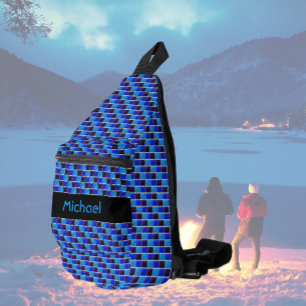 Sac À Bandoulière Mosaïque moderne en noir, bleu royal, coutume