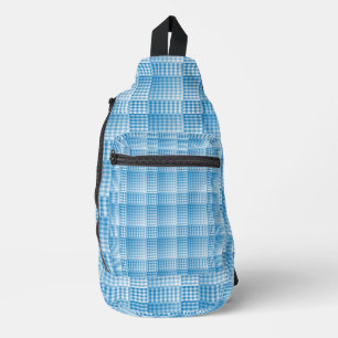 Sac À Bandoulière Motif Abstrait à Carreaux Bleus et Blancs