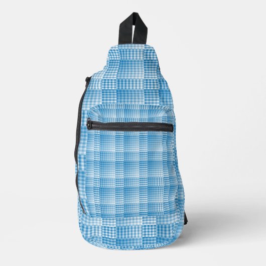 Sac À Bandoulière Motif Abstrait à Carreaux Bleus et Blancs (Recto)