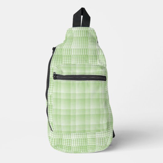 Sac À Bandoulière Motif Abstrait à Damier Vert Blanc (Recto)