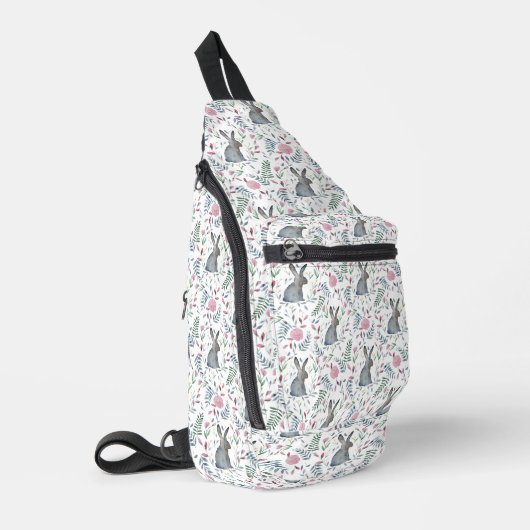 Sac À Bandoulière Motif Bunny gris aquarelle (Coin gauche)