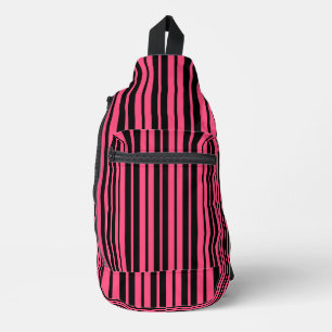 Sac À Bandoulière Motif de bandes verticales en noir rose