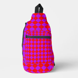 Sac À Bandoulière Motif de diamants de Checker rouge violet