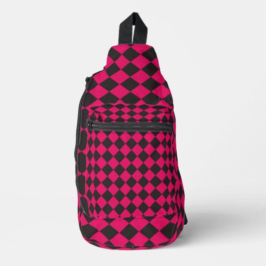 Sac À Bandoulière Motif de diamants Fuchsia Black Checker (Recto)