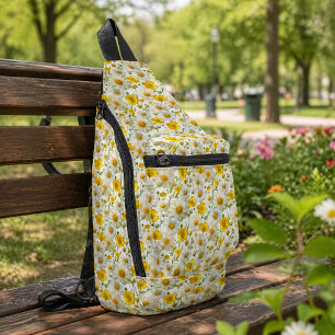 Sac À Bandoulière Motif de fleur sauvage à l'aquarelle jaune