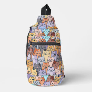 Sac À Bandoulière Motif de foule de chats mignons et colorés, visage