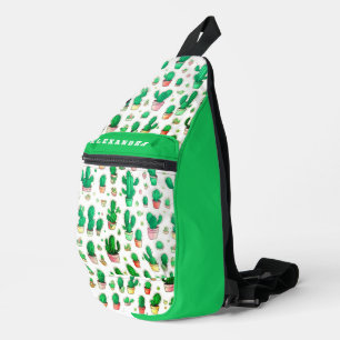 Sac À Bandoulière Motif de plante aquarelle Nom de cactus vert migno