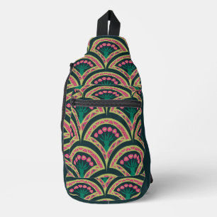 Sac À Bandoulière Motif de ventilateur floral rose et vert