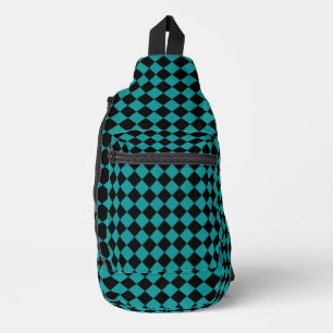 Sac À Bandoulière Motif diamant à carreaux noir sarcelle