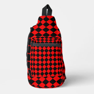 Sac À Bandoulière Motif diamant à carreaux rouge et noir