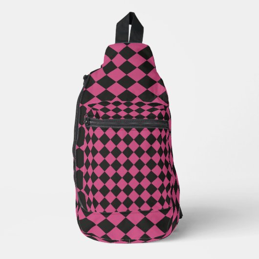 Sac À Bandoulière Motif diamant rose noir Checker (Recto)