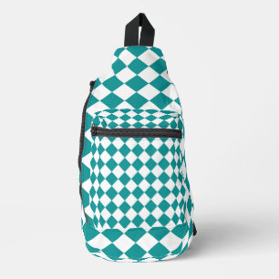 Sac À Bandoulière Motif diamant turquoise blanc Checker