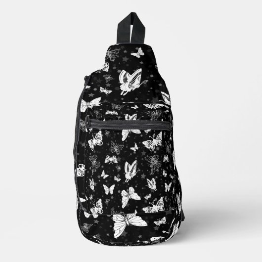 Sac À Bandoulière Motif d'illustration noir blanc papillon (Recto)