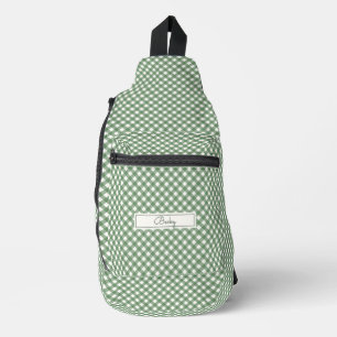 Sac À Bandoulière Motif En vichy diagonale en vert avec nom
