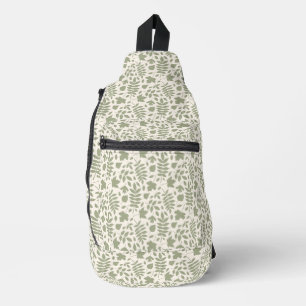 Sac À Bandoulière Motif Feuille déchiré vert sur crème